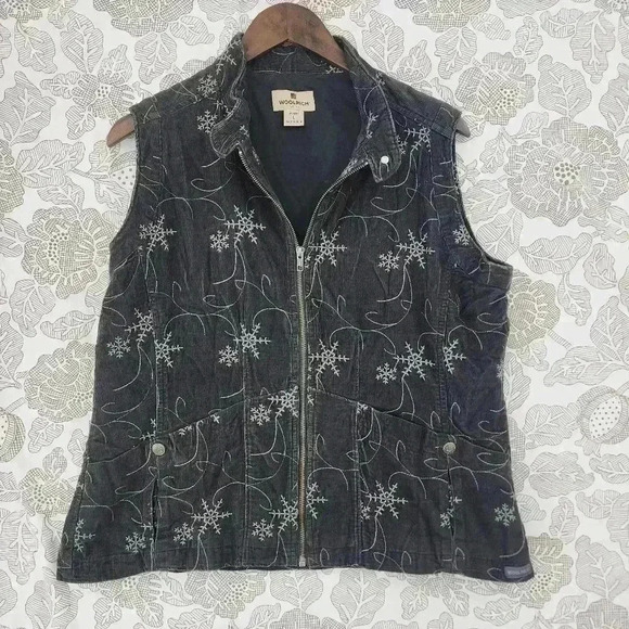 Woolrich Corduroy Embroidered Full Zip Vest Sweater Women's Size L - Picture 1 of 9